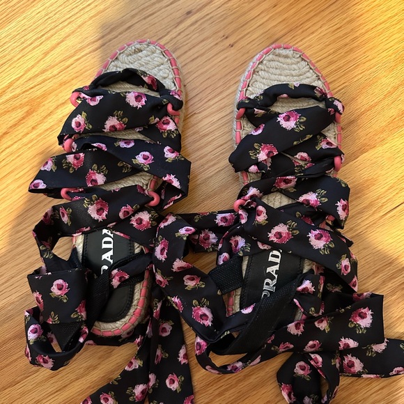 Prada Floral wrap around espadrilles size 38 - Picture 2 of 5